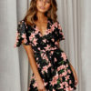 Floral Dress Short Sleeve V Neck Knotted Shaping Mini Dress - Image 4
