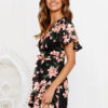 Floral Dress Short Sleeve V Neck Knotted Shaping Mini Dress - Image 5