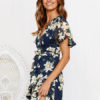 Floral Dress Short Sleeve V Neck Knotted Shaping Mini Dress - Image 7