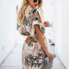 Floral Dress Short Sleeve V Neck Tie Waist Mini Dress - Image 4
