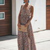Floral Maxi Dress Sleeveless V Neck Split Dress - Image 2