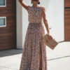 Floral Maxi Dress Sleeveless V Neck Split Dress - Image 4