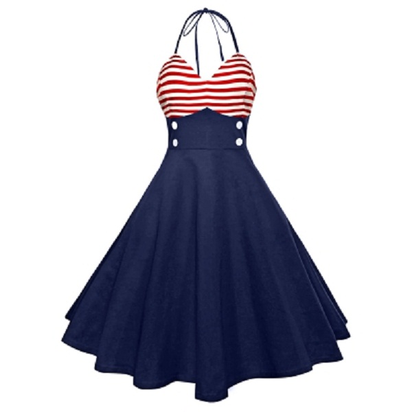Halter Striped Buttoned Dress