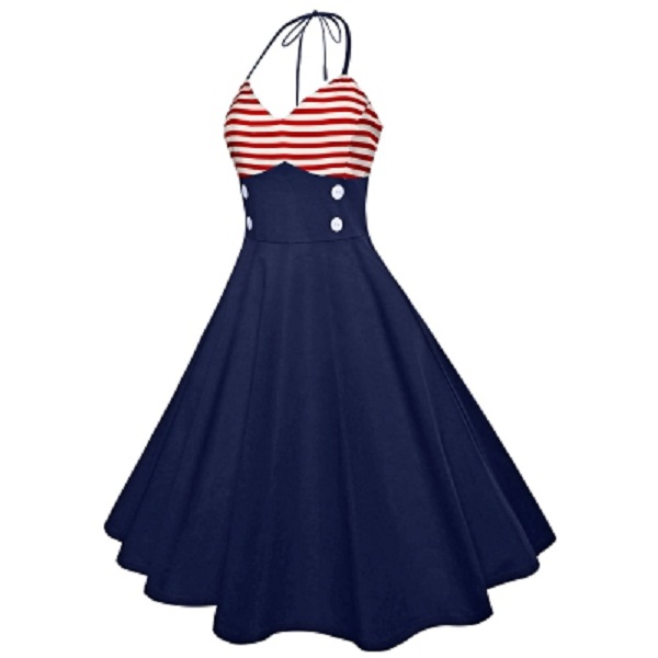 Halter Striped Buttoned Dress - Image 2