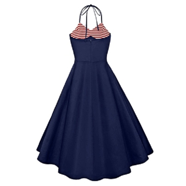 Halter Striped Buttoned Dress - Image 3