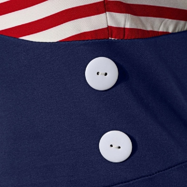 Halter Striped Buttoned Dress - Image 5