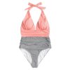 Halter Striped Low Back Swimsuit - Image 2