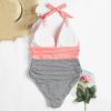 Halter Striped Low Back Swimsuit - Image 4
