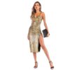 Hot Sale Women Sexy V Neck Snakeskin Print Side-slit Slip Dress - Image 3