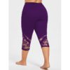Lace Panel Plus Size Capri Skinny Leggings - Image 12