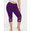 Lace Panel Plus Size Capri Skinny Leggings - Image 8