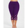 Lace Panel Plus Size Capri Skinny Leggings - Image 9