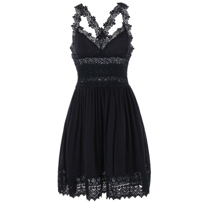 Women Lace Trim Backless Mini Dress