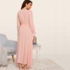 Lady Shirred Panel Lace Trim Bell Sleeve Nightgown - Image 2