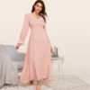 Lady Shirred Panel Lace Trim Bell Sleeve Nightgown - Image 3