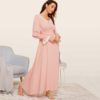 Lady Shirred Panel Lace Trim Bell Sleeve Nightgown - Image 4