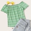 Off Shoulder Striped Fitted Crop Top Fabulous Style Slim Fit T Shirt - Image 11