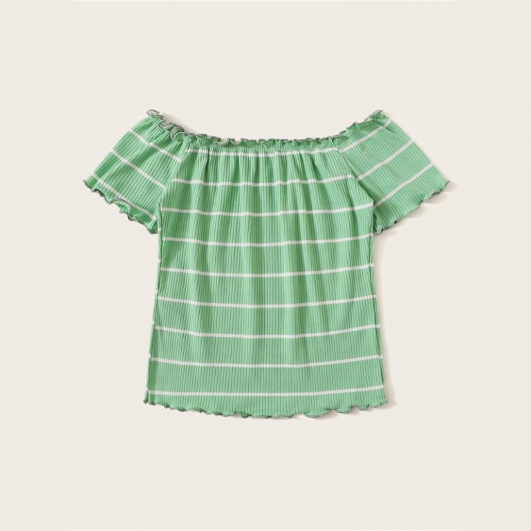 Off Shoulder Striped Fitted Crop Top Fabulous Style Slim Fit T Shirt - Image 12