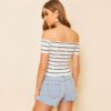 Off Shoulder Striped Fitted Crop Top Fabulous Style Slim Fit T Shirt - Image 2