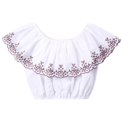 Plant Embroidery Flounce Crop Blouse