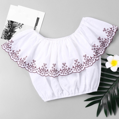 Plant Embroidery Flounce Crop Blouse - Image 2