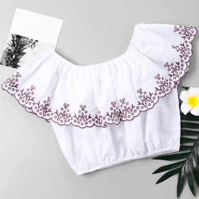 Plant Embroidery Flounce Crop Blouse - Image 4