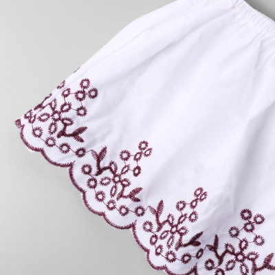 Plant Embroidery Flounce Crop Blouse - Image 3