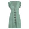 Plunging Neckline Buttons Mini Dress