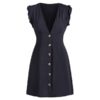 Plunging Neckline Buttons Mini Dress - Image 5