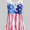 Plus Size American Flag Print Lace Insert Tank Top