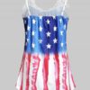 Plus Size American Flag Print Lace Insert Tank Top - Image 2