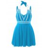Plus Size Color Blocking Halter One Piece Swimwear - Image 15