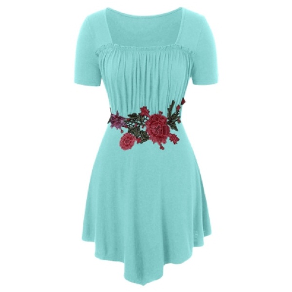 Plus Size Embroidery Square Neck T-shirt - Image 5