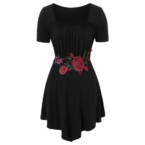 Plus Size Embroidery Square Neck T-shirt - Image 8