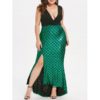 Plus Size Fish Scale Asymmetric Slit Surplice Dress