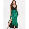 Plus Size Fish Scale Asymmetric Slit Surplice Dress - Image 2
