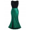 Plus Size Fish Scale Asymmetric Slit Surplice Dress - Image 5