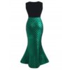 Plus Size Fish Scale Asymmetric Slit Surplice Dress - Image 6
