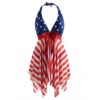 Women Plus Size Mesh Panel American Flag Tankini Set