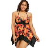 Plus Size Palm Print Handkerchief Tankini Set