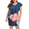Plus Size Ruffle Floral Print Bodycon Dress