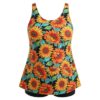 Plus Size Sunflower Print Tankini Set - Image 7