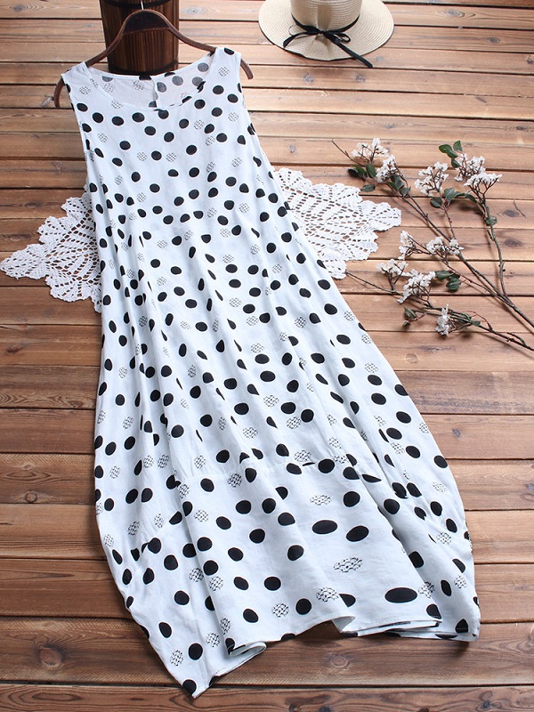 Polka Dot Sleeveless Loose Plus Size Maxi Dress