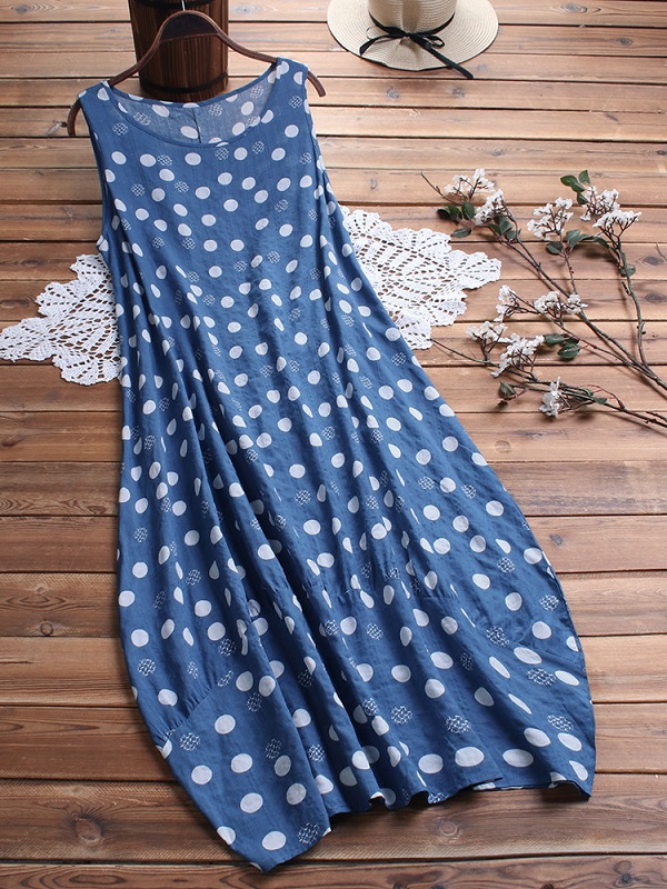 Polka Dot Sleeveless Loose Plus Size Maxi Dress - Image 3