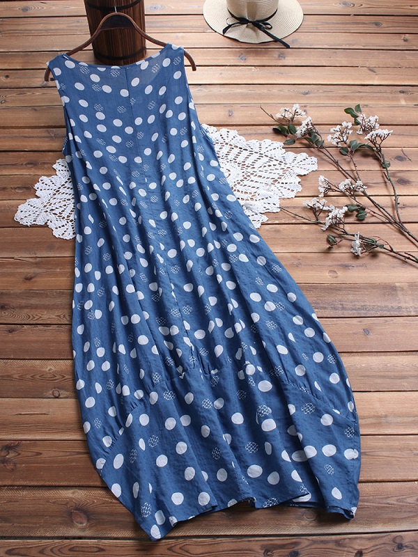 Polka Dot Sleeveless Loose Plus Size Maxi Dress - Image 4