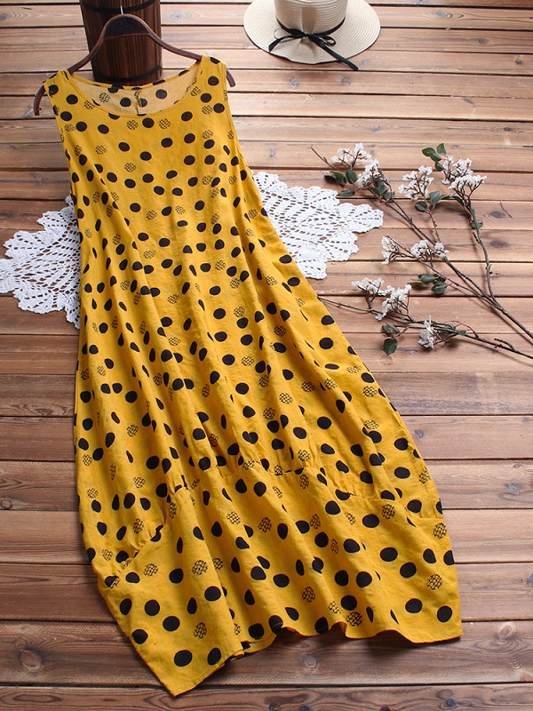 Polka Dot Sleeveless Loose Plus Size Maxi Dress - Image 6