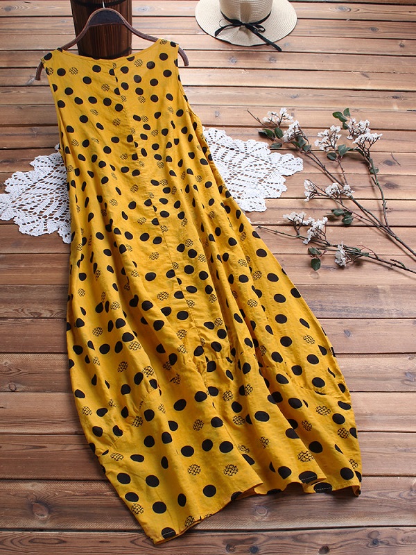 Polka Dot Sleeveless Loose Plus Size Maxi Dress - Image 5