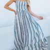 Print Vertical Striped Halter Maxi Holiday Dress