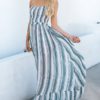Print Vertical Striped Halter Maxi Holiday Dress - Image 7