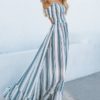 Print Vertical Striped Halter Maxi Holiday Dress - Image 4